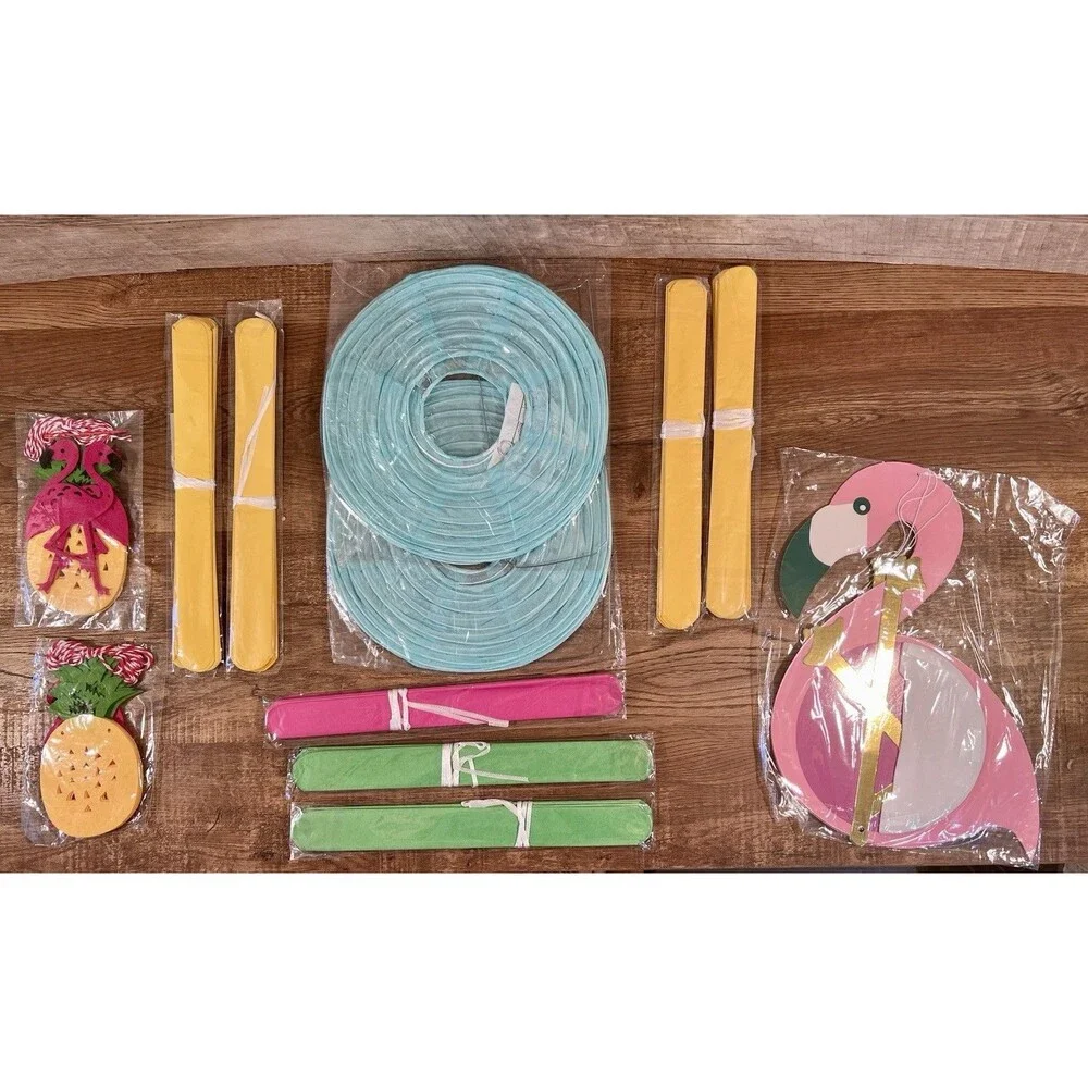 Tropical Flamingo Party Decoration Set Tissue Pom Poms Paper Lanterns Garland
